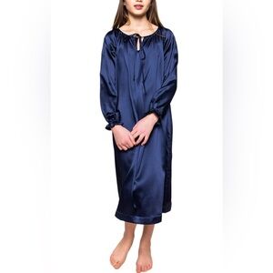 Petite Plume | Kid’s Delphine Silk Nightgown | Navy | 12